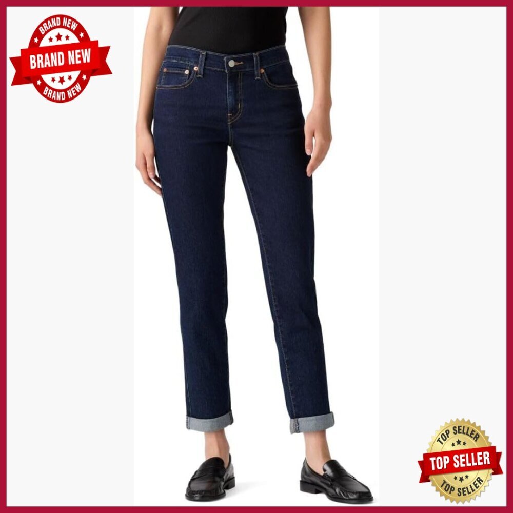 Mid-Rise Boyfriend Jeans, Stretch Denim, Tapered Leg, Comfort Fit